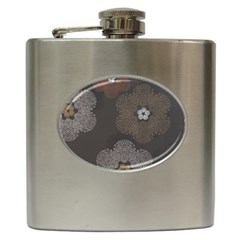 Walls Medallion Floral Grey Polka Hip Flask (6 Oz) by Mariart