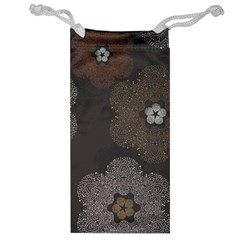 Walls Medallion Floral Grey Polka Jewelry Bag by Mariart