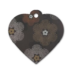 Walls Medallion Floral Grey Polka Dog Tag Heart (one Side) by Mariart