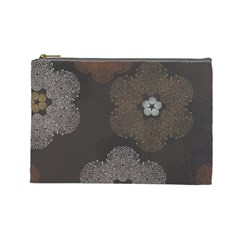 Walls Medallion Floral Grey Polka Cosmetic Bag (large)  by Mariart