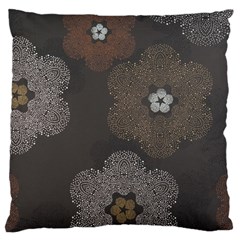 Walls Medallion Floral Grey Polka Large Cushion Case (two Sides) by Mariart