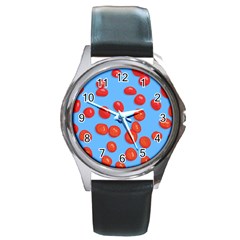 Tomatoes Fruite Slice Red Round Metal Watch by Mariart