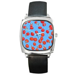 Tomatoes Fruite Slice Red Square Metal Watch by Mariart