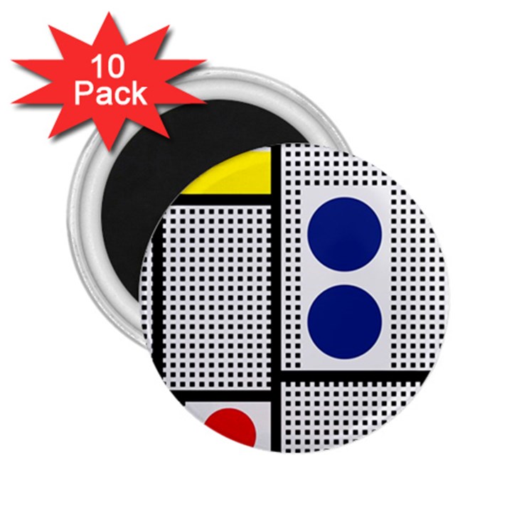 Watermark Circle Polka Dots Black Red Yellow Plaid 2.25  Magnets (10 pack) 