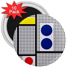 Watermark Circle Polka Dots Black Red Yellow Plaid 3  Magnets (10 Pack) 