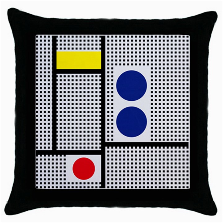 Watermark Circle Polka Dots Black Red Yellow Plaid Throw Pillow Case (Black)