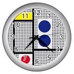 Watermark Circle Polka Dots Black Red Yellow Plaid Wall Clocks (Silver)  Front