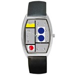 Watermark Circle Polka Dots Black Red Yellow Plaid Barrel Style Metal Watch Front