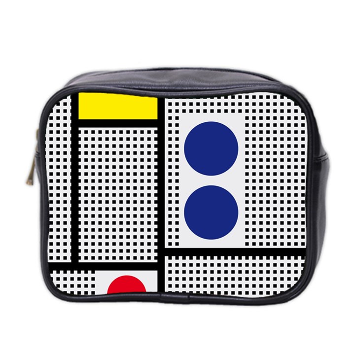 Watermark Circle Polka Dots Black Red Yellow Plaid Mini Toiletries Bag 2-Side