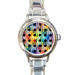 Watermark Circles Squares Polka Dots Rainbow Plaid Round Italian Charm Watch Front