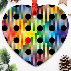 Watermark Circles Squares Polka Dots Rainbow Plaid Ornament (heart)