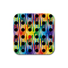 Watermark Circles Squares Polka Dots Rainbow Plaid Rubber Square Coaster (4 Pack) 