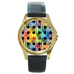 Watermark Circles Squares Polka Dots Rainbow Plaid Round Gold Metal Watch