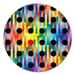 Watermark Circles Squares Polka Dots Rainbow Plaid Magnet 5  (round)