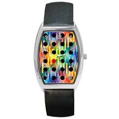 Watermark Circles Squares Polka Dots Rainbow Plaid Barrel Style Metal Watch by Mariart