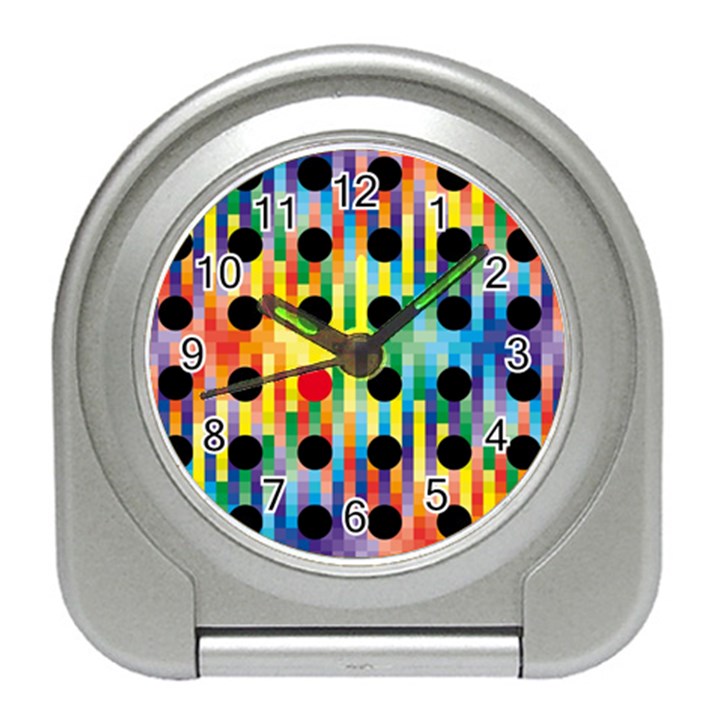 Watermark Circles Squares Polka Dots Rainbow Plaid Travel Alarm Clocks