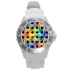 Watermark Circles Squares Polka Dots Rainbow Plaid Round Plastic Sport Watch (l)