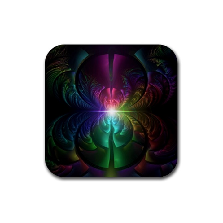 Anodized Rainbow Eyes And Metallic Fractal Flares Rubber Coaster (Square) 