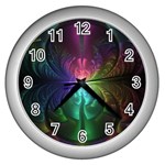 Anodized Rainbow Eyes And Metallic Fractal Flares Wall Clocks (Silver)  Front