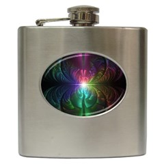 Anodized Rainbow Eyes And Metallic Fractal Flares Hip Flask (6 Oz) by jayaprime