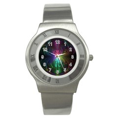 Anodized Rainbow Eyes And Metallic Fractal Flares Stainless Steel Watch