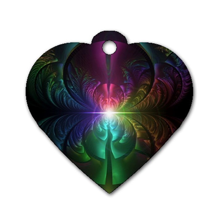 Anodized Rainbow Eyes And Metallic Fractal Flares Dog Tag Heart (One Side)