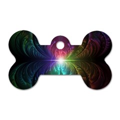 Anodized Rainbow Eyes And Metallic Fractal Flares Dog Tag Bone (one Side)