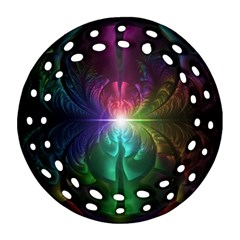 Anodized Rainbow Eyes And Metallic Fractal Flares Ornament (round Filigree)