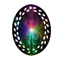 Anodized Rainbow Eyes And Metallic Fractal Flares Oval Filigree Ornament (two Sides)