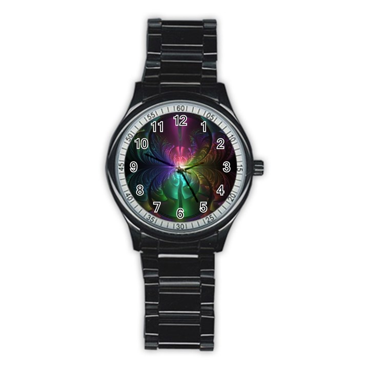 Anodized Rainbow Eyes And Metallic Fractal Flares Stainless Steel Round Watch