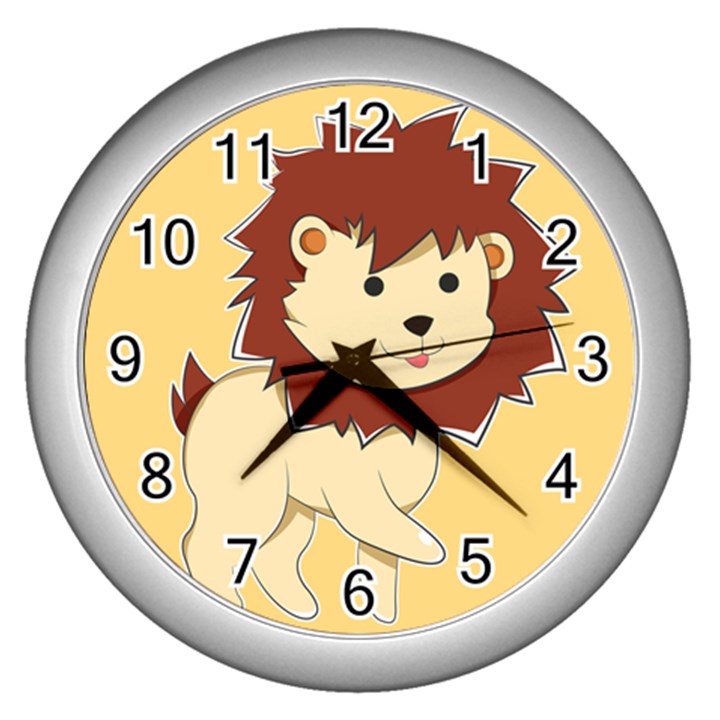 Happy Cartoon Baby Lion Wall Clocks (Silver) 