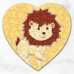 Happy Cartoon Baby Lion Jigsaw Puzzle (heart) by Catifornia