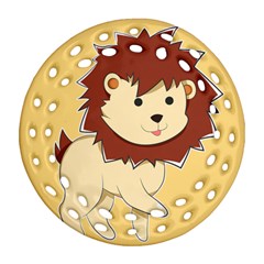 Happy Cartoon Baby Lion Ornament (round Filigree) by Catifornia