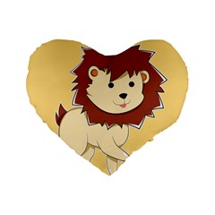 Happy Cartoon Baby Lion Standard 16  Premium Flano Heart Shape Cushions by Catifornia