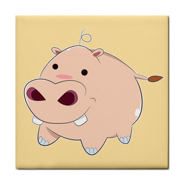 Happy Cartoon Baby Hippo Tile Coasters