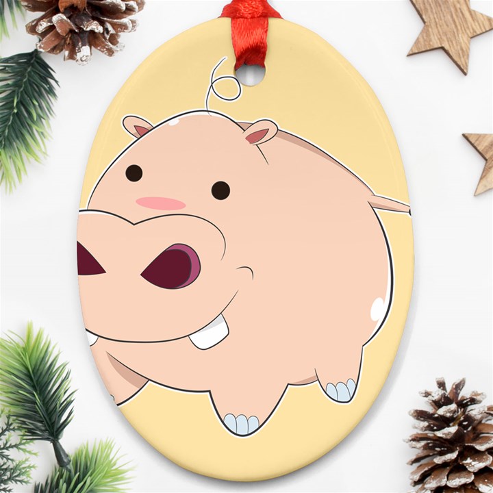 Happy Cartoon Baby Hippo Ornament (Oval)