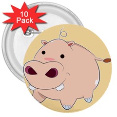 Happy Cartoon Baby Hippo 3  Buttons (10 Pack)  by Catifornia