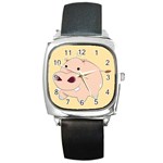 Happy Cartoon Baby Hippo Square Metal Watch Front