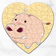 Happy Cartoon Baby Hippo Jigsaw Puzzle (heart) by Catifornia