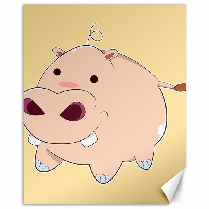 Happy Cartoon Baby Hippo Canvas 11  x 14  