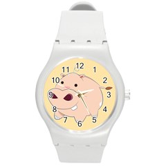 Happy Cartoon Baby Hippo Round Plastic Sport Watch (m) by Catifornia