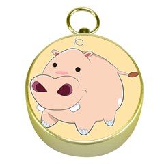 Happy Cartoon Baby Hippo Gold Compasses by Catifornia