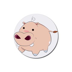 Happy Cartoon Baby Hippo Rubber Coaster (round)  by Catifornia