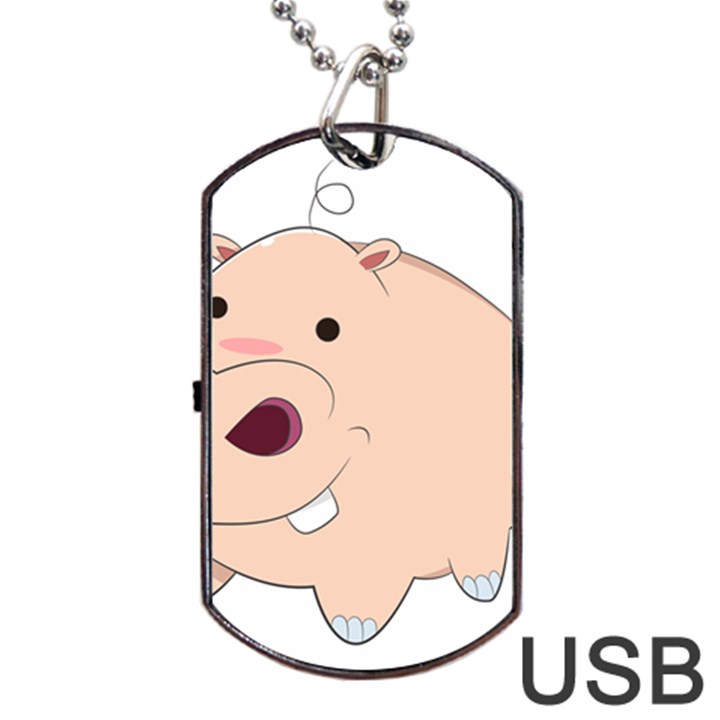 Happy Cartoon Baby Hippo Dog Tag USB Flash (Two Sides)