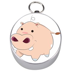 Happy Cartoon Baby Hippo Silver Compasses by Catifornia