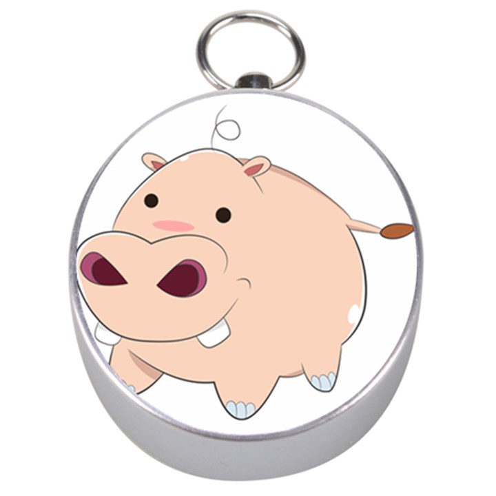 Happy Cartoon Baby Hippo Silver Compasses