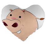 Happy Cartoon Baby Hippo Large 19  Premium Flano Heart Shape Cushions Front