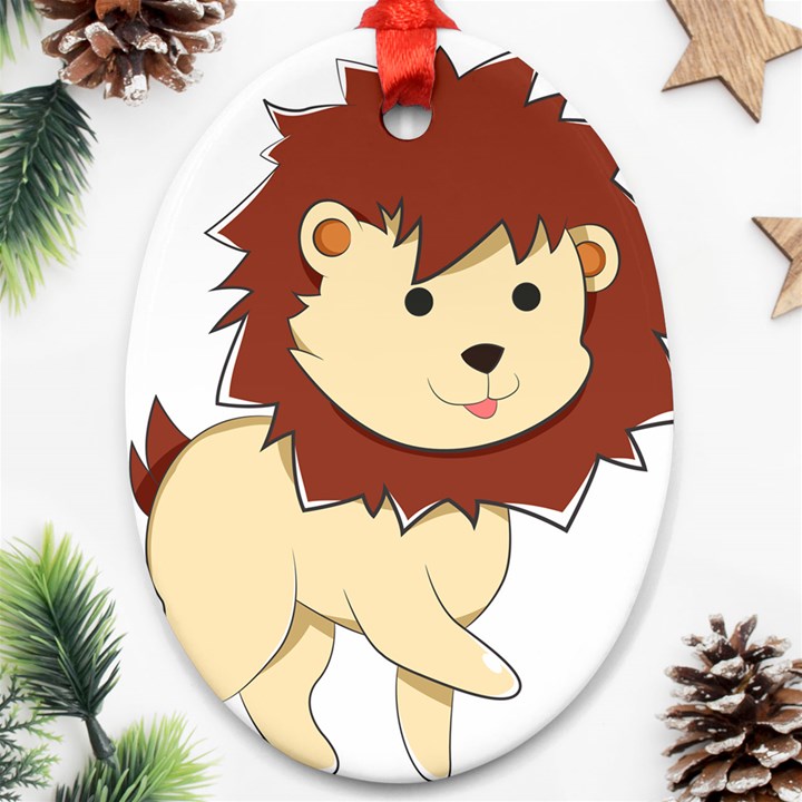 Happy Cartoon Baby Lion Ornament (Oval)