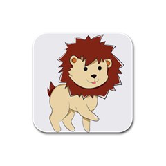 Happy Cartoon Baby Lion Rubber Square Coaster (4 Pack)  by Catifornia