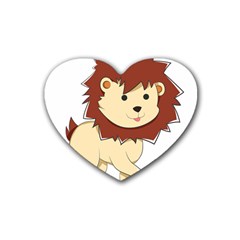 Happy Cartoon Baby Lion Rubber Coaster (heart)  by Catifornia